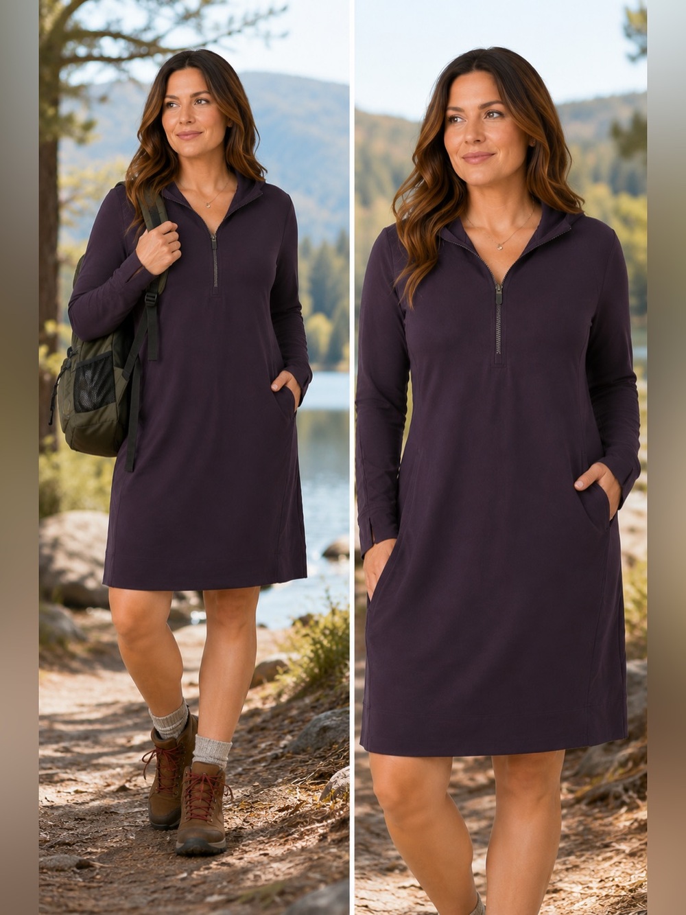 Duluth Trading Co NoGA Hot Purple Hooded Dress XS Quarter Zip Stretch Pockets
